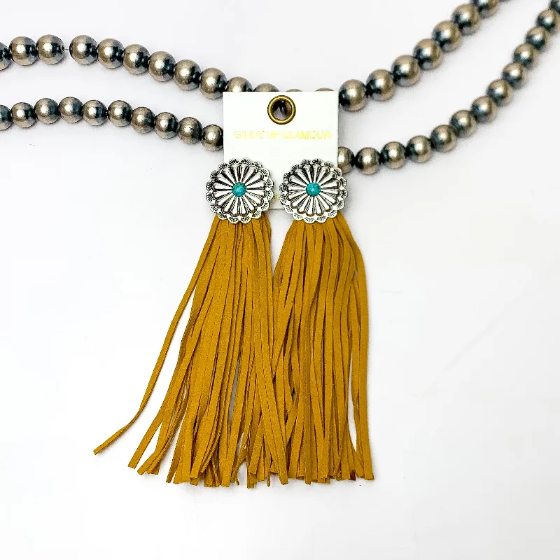 Gold Earrings for Teens-Rodeo Runway Tassel Earrings in Yellow