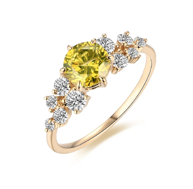 Vintage Gold Ring-Yellow and White Diamond Designer Ring