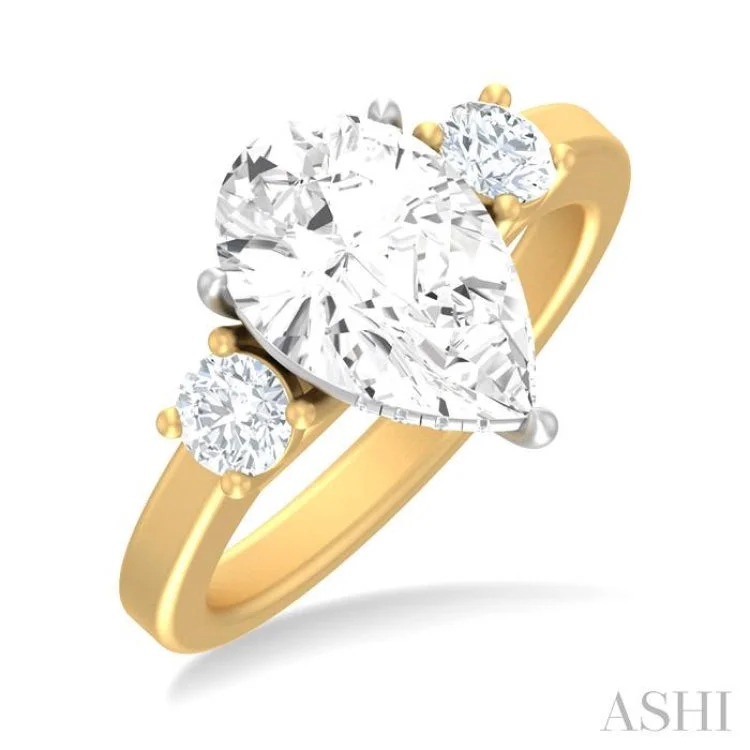 Customizable Birthstone Ring-1/2 ctw Tri-Mount Pear Shape Round Cut Diamond Semi Mount Engagement Ring in 14K Yellow and White Gold