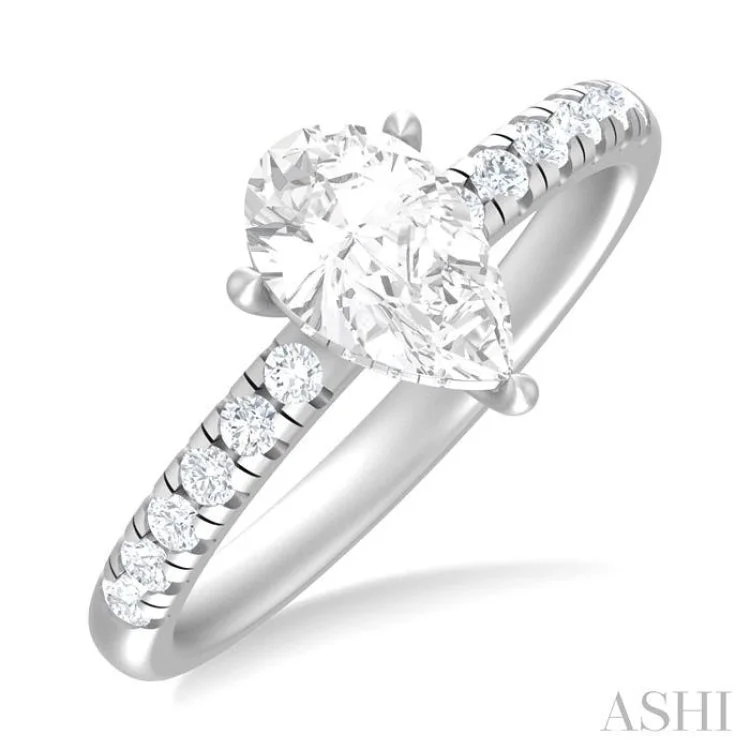 Classic Gold Ring-1/3 ctw Pear Shape Round Cut Diamond Semi Mount Engagement Ring in 14K White Gold