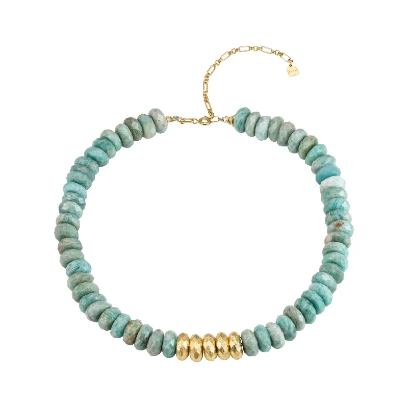 Elegant Drop Necklace-Collar Pebbles 18K Gold Plated Necklace w. Amazonite