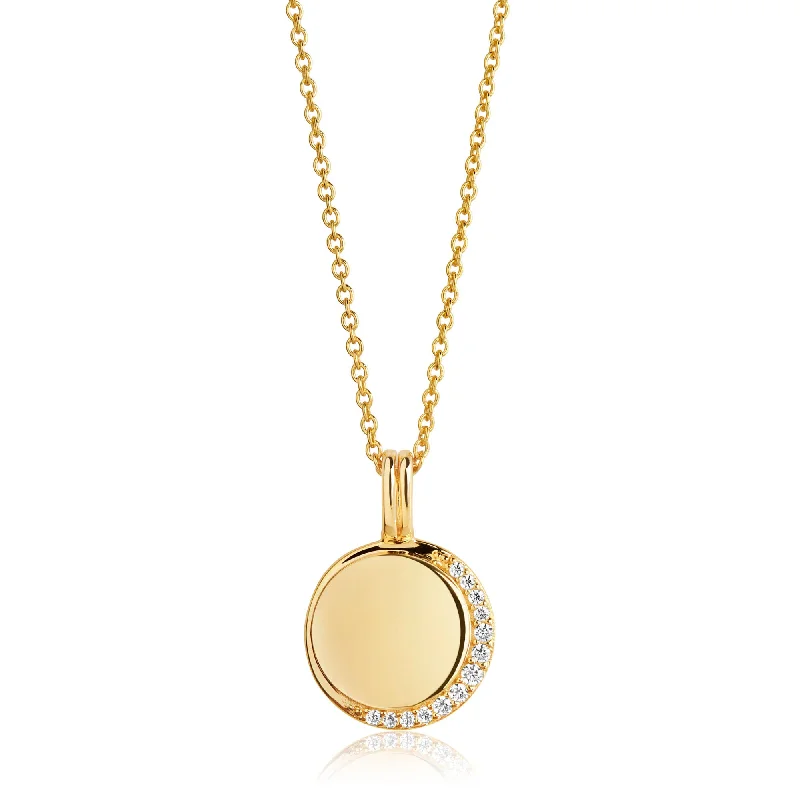 Luxury Silver Necklace-Portofino round Gold Plated Necklace w. White Zirconias