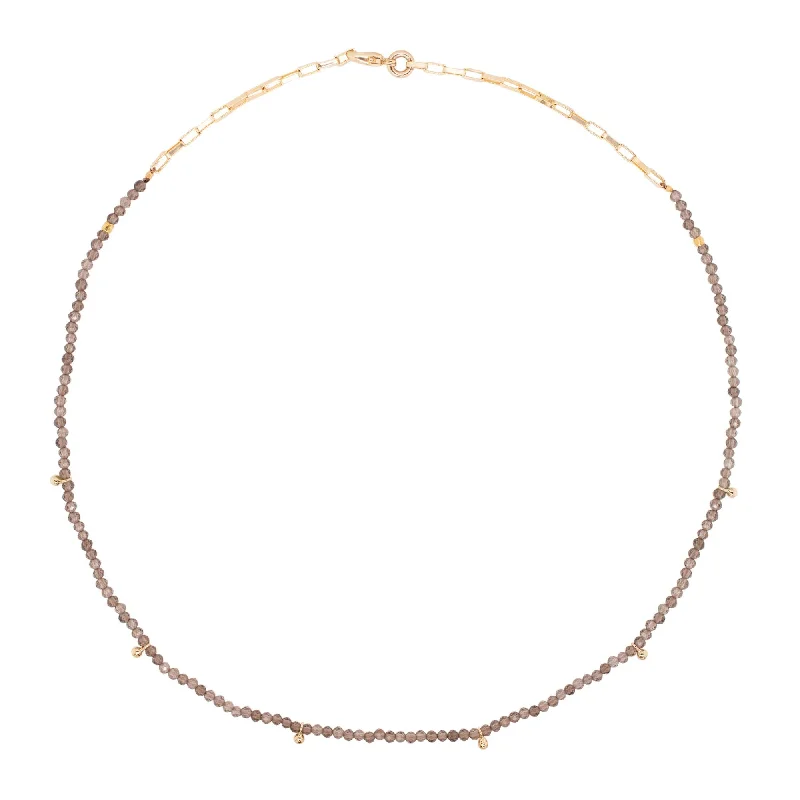 Double Chain Necklace-Smoky Gold Plated Necklace w. Quartz