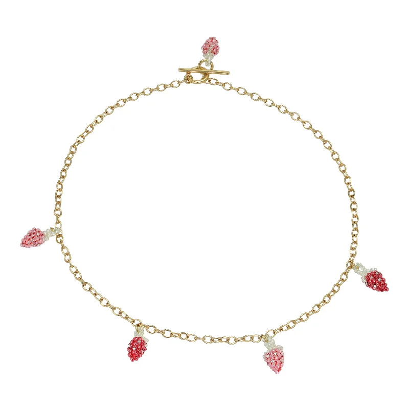 Luxury Wedding Necklace-Strawberry Necklace Gold Plated, Pink and Red Beads