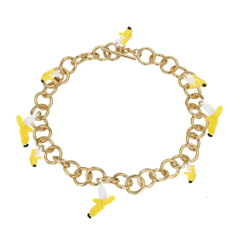 Fashionable Layered Necklace-Chunky Banana Necklace Gold Plated, Yellow Beads