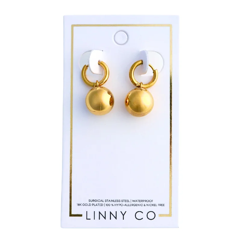 Modern Earrings for Teens-Linny Co | Charlotte Gold Tone Huggie Hoop Earring with Ball Pendant