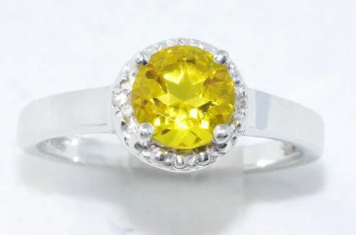 Simple Wedding Band for Men-1 Ct Yellow Citrine & Diamond Round Ring .925 Sterling Silver Rhodium Finish