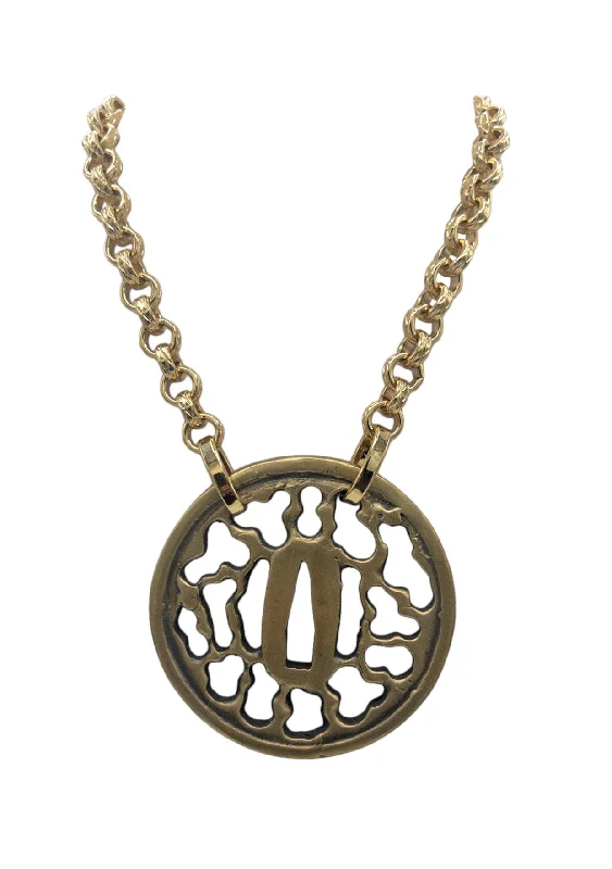 Silver Necklace with Pearls-Carved Brass Medallion Necklace