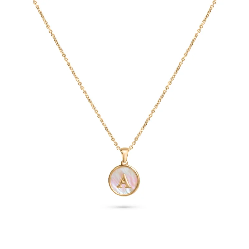 Simple Gemstone Necklace-Round Marble Initial Necklace (A-Z)