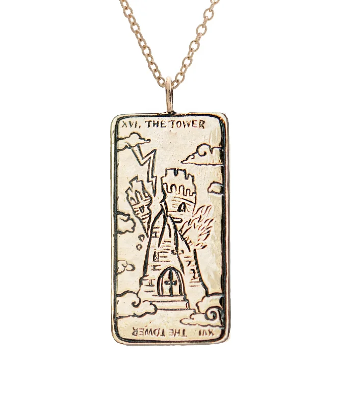 Elegant Wedding Jewelry Necklace-Tower Tarot Card Necklace