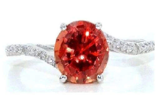 Unique Gold Engagement Ring-1.5 Ct Orange Citrine & Diamond Round Ring .925 Sterling Silver Rhodium Finish