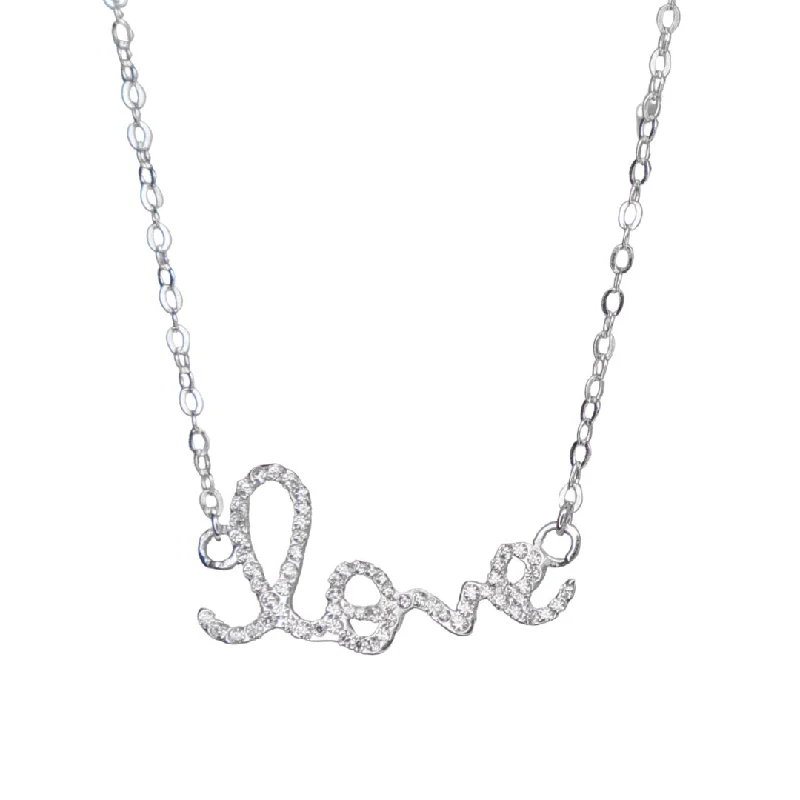 Trendy Layered Necklace for Teens-The Script Love Silver Horizontal Necklace Bling