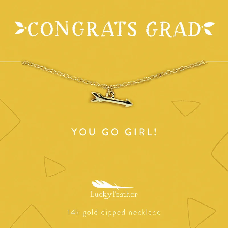 Gold Pendant Necklace-You Go Girl - Graduation Necklace