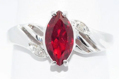 Customizable Wedding Band Set-1 Ct Garnet & Diamond Marquise Ring .925 Sterling Silver Rhodium Finish