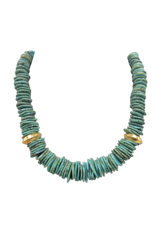 Women’s Layered Necklace-Turquoise Slab Gold Accent Necklace