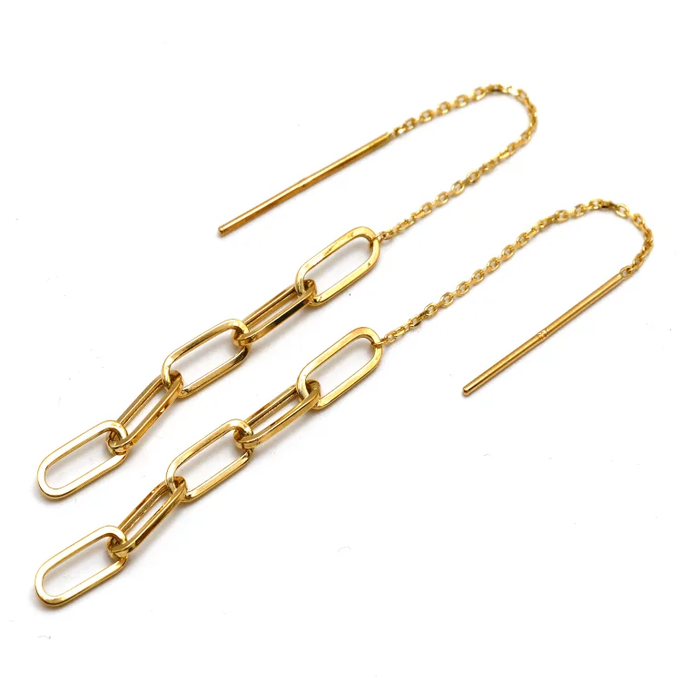 Elegant Stud Earrings-Real Gold Paper Clip Hanging Earring Link Thickness 4 MM 2696 E1826