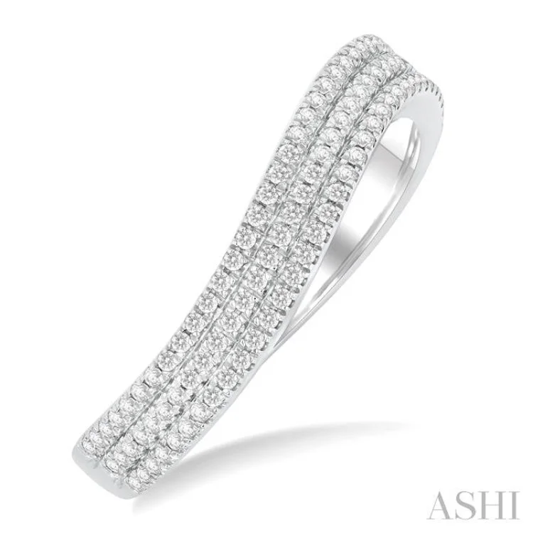 Men's Silver Wedding Band-1/3 ctw Curvy Triple Row Round Cut Diamond Fashion Band in 14K White Gold