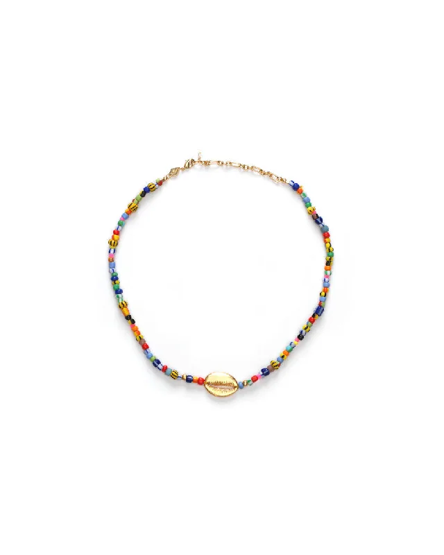 Luxury Beaded Necklace-Alaia Gold Plated Necklace w. Mixed coloured Beads