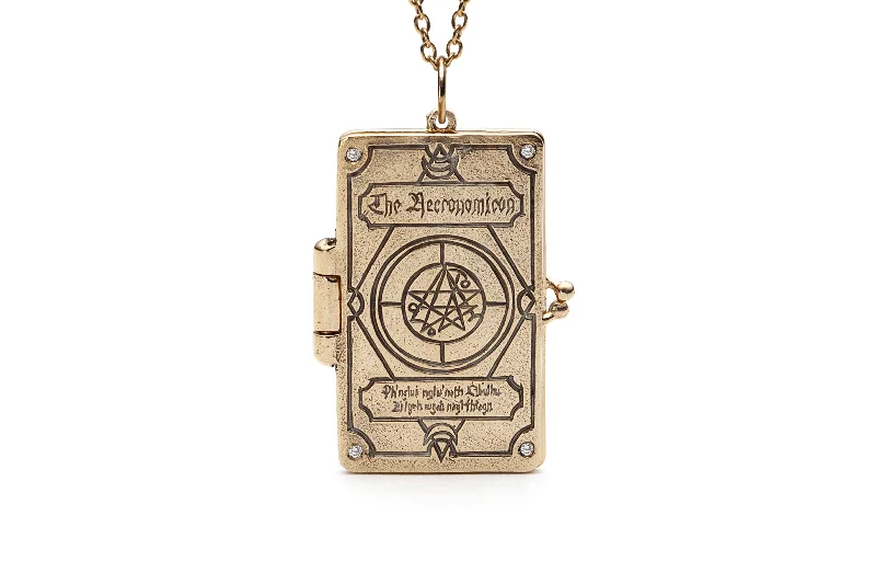 Personalized Gold Pendant Necklace-Necronomicon Locket