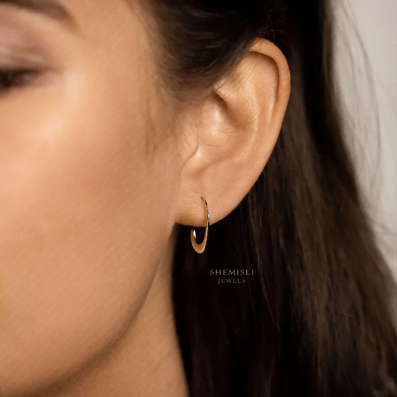 Silver Statement Earrings-Thin C Shape Stud Earrings, Unisex, Gold, Silver - SS452 NOBKG