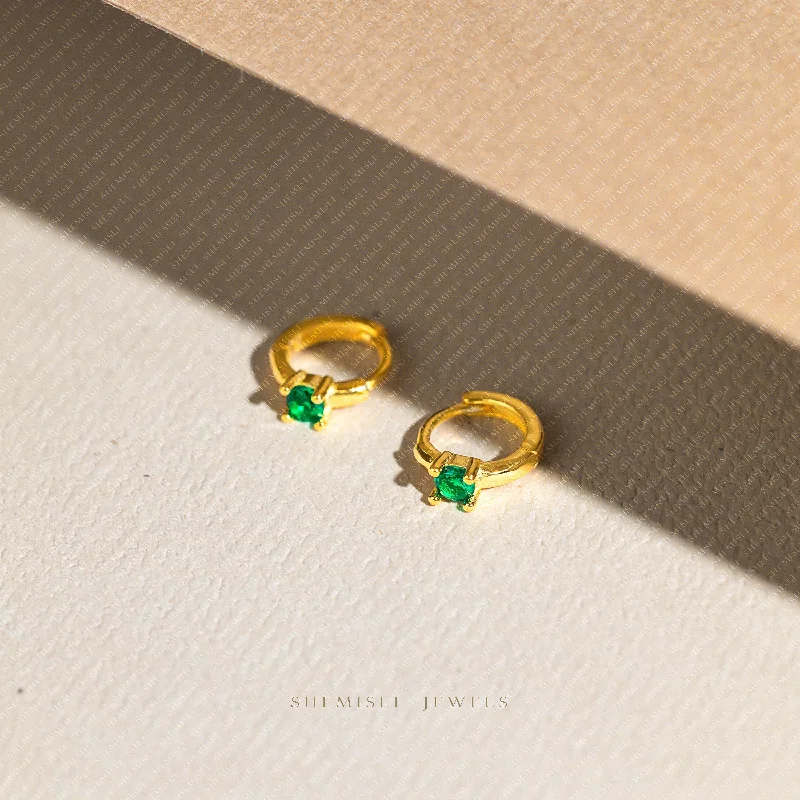 Stylish Dangle Earrings-Tiny CZ Emerald Gem Helix Hoop Earrings, Unisex, Gold, Silver SHEMISLI SH626, SH627, SH628, SH629