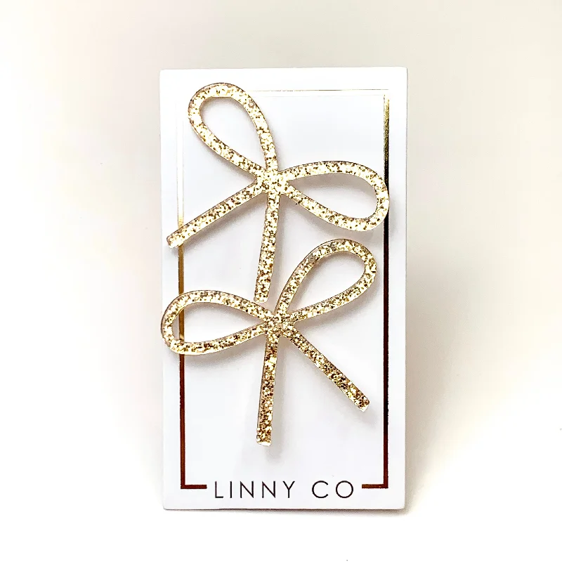 Handmade Gold Earrings-Linny Co | Lola Bow Earrings in Gold Glitter