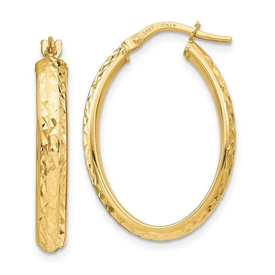 Lightweight Hoop Earrings-14K Y Gold Oval Dia Cut Hoop Earrings