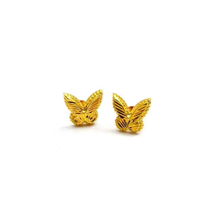 Modern Earrings for Teens-Real Gold GZVC Butterfly Studs with Long Screw Tops Perfect for Ear and Nose Piercings E1892