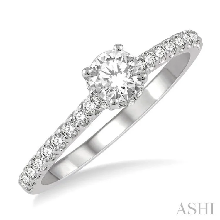 Elegant Wedding Band with Diamonds-1/2 ctw Diamond Engagement Ring With 1/4 ct Round Cut Diamond Center Stone in 14K White Gold