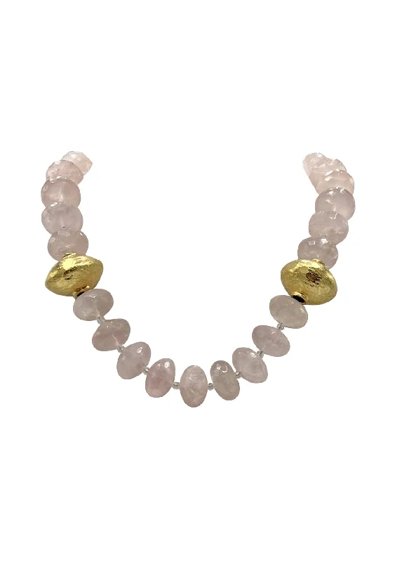 Silver Necklace with Birthstone-Faceted Rose Quartz Gold Accent Necklace