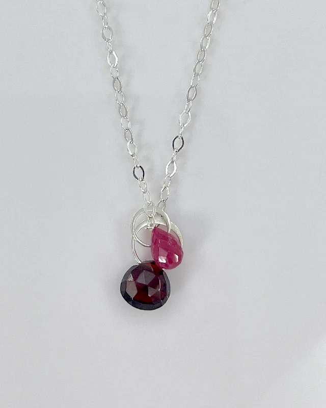 Silver Necklace with Birthstone-Melissa Joy Manning Two Drop Adjustable Necklaces