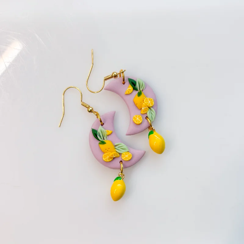 Colorful Gemstone Earrings-LEMON PURPLE MOON EARRINGS