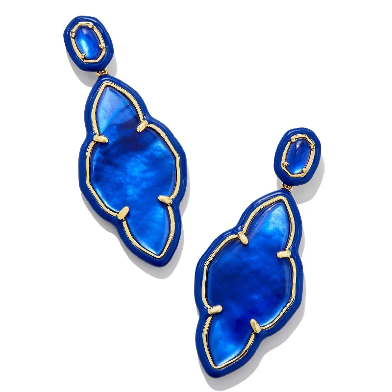 Small Gold Hoop Earrings-Kendra Scott | Abbie Gold Enamel Frame Statement Earrings in Cobalt Illusion