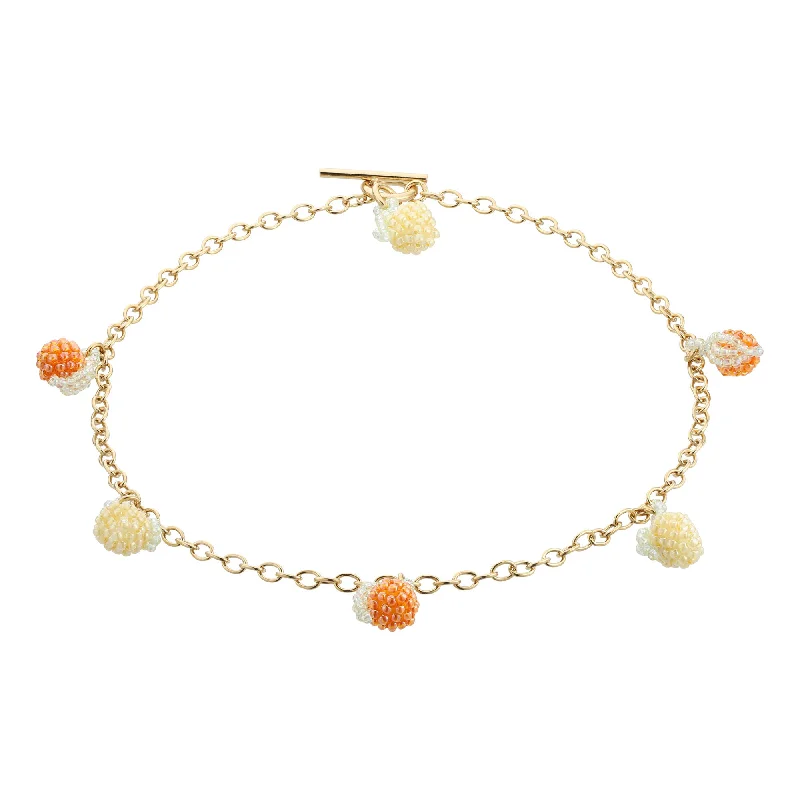 Delicate Chain Necklace-Lemon Gold Necklace Gold Plated, Yellow and Orange Beads