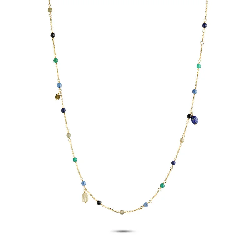 Trendy Necklace for Teens-Gem Candy Confidence Petit 18K Gold Plated Necklace w. Laboradorite, Agate, Citrin, Kyanite & Lapis