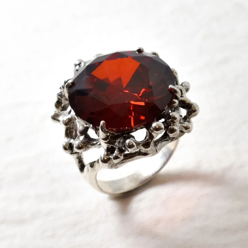 Silver Promise Ring-Large Ruby Ring - Red Statement Ring - Ruby Cocktail Ring