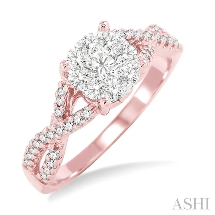 Luxury Engagement Ring Set-5/8 ctw Lovebright Round Cut Diamond Engagement Ring in 14K Rose and White Gold