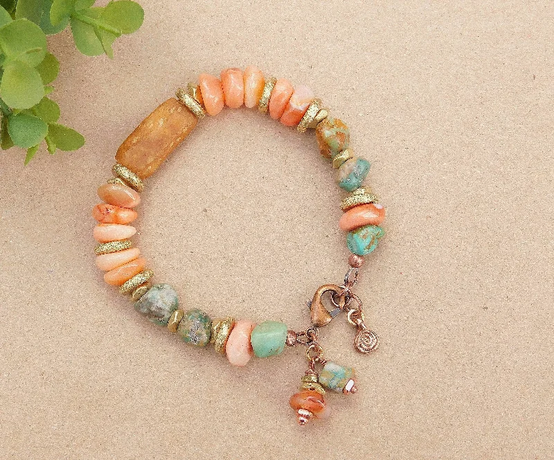 Bridal Charm Bracelet-Earthy Turquoise and Carnelian Bracelet