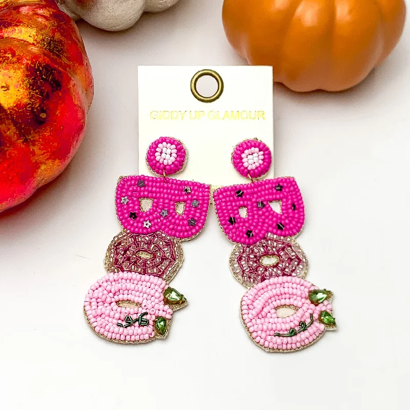 Unique Pearl Earrings-BOO Beaded Earrings in a Fuchsia Pink Mix