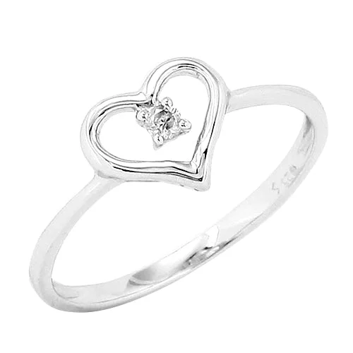 Designer Gold Ring-Sterling Silver 0.05CTW DIAMOND FANCY HEART RING