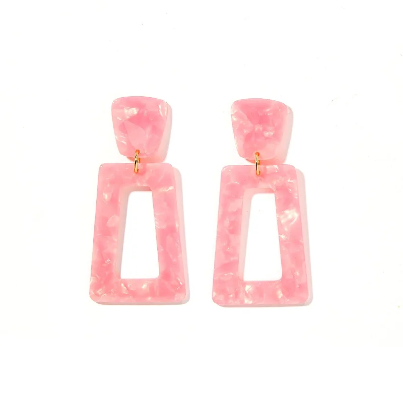 Tiny Huggie Earrings-Linny Co | Kennedy Rectangular Drop Earrings in Ballet Slipper Pink