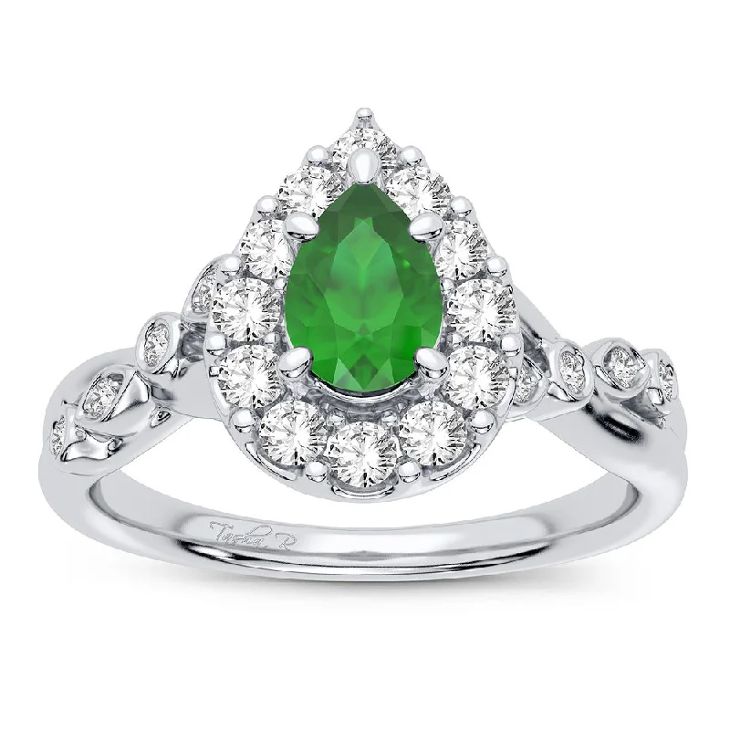 Dainty Engagement Ring-14K 0.27CT Diamond Ring Emerald