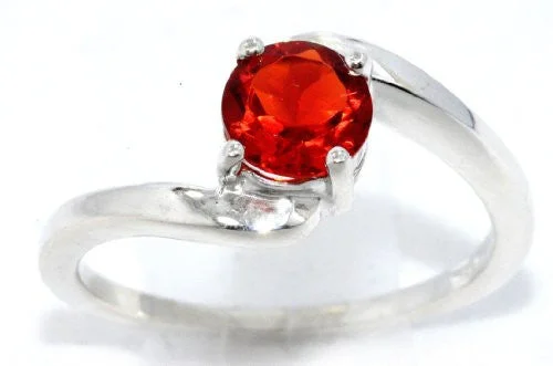 Classic Gold Ring-1 Ct Orange Citrine Round Ring .925 Sterling Silver Rhodium Finish