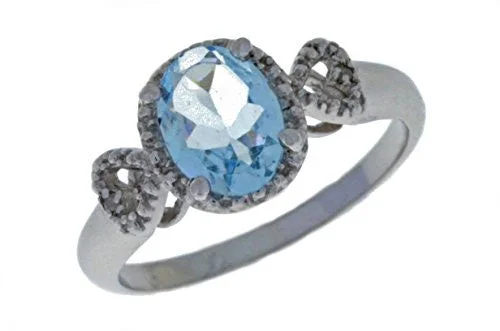 Diamond Anniversary Ring-2 Ct Genuine Aquamarine & Diamond Oval Heart Ring .925 Sterling Silver Rhodium Finish