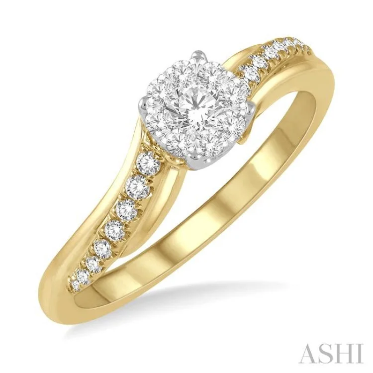 Personalized Name Ring-1/3 ctw Circular Mount Slanting Round Cut Diamond Lovebright Engagement Ring in 14K Yellow and White Gold