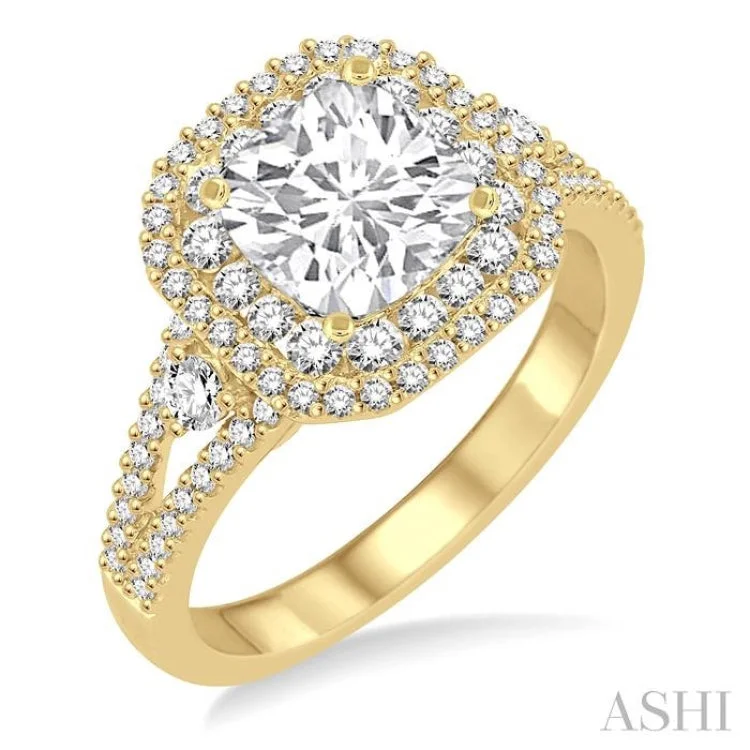 Platinum Wedding Ring-3/4 ctw Diamond Semi-mount Engagement Ring in 14K Yellow Gold