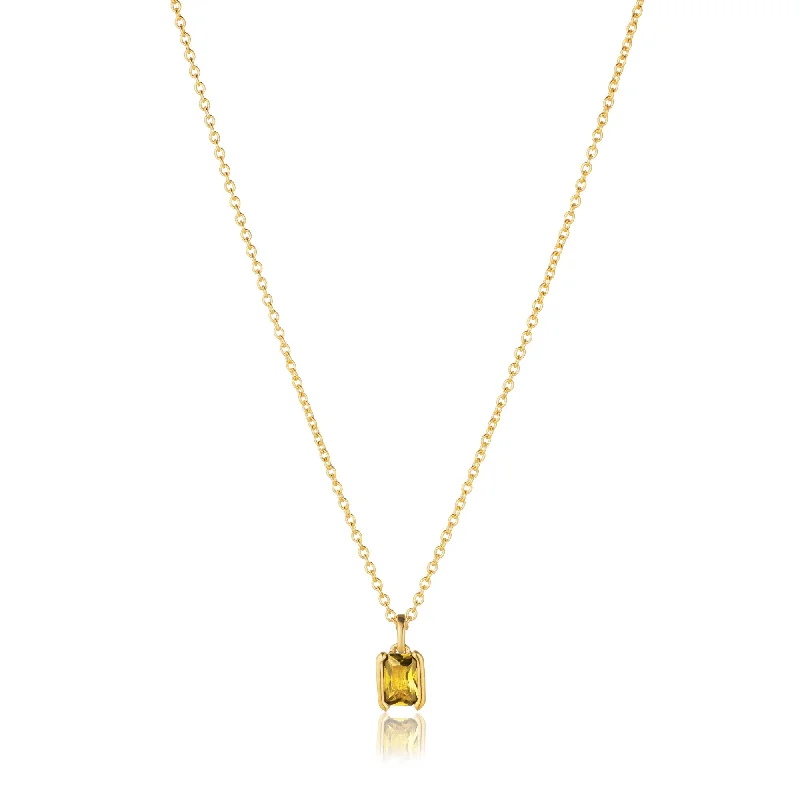 Silver Pendant Necklace with Diamonds-Roccanova Piccolo 18K Gold Plated Necklace w. Zirconia