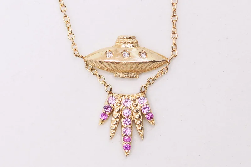 Customizable Gold Necklace-Sapphire Tender Abduction UFO Necklace