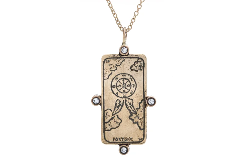 Customizable Pendant Necklace-Diamond Wheel of Fortune Tarot Card Necklace