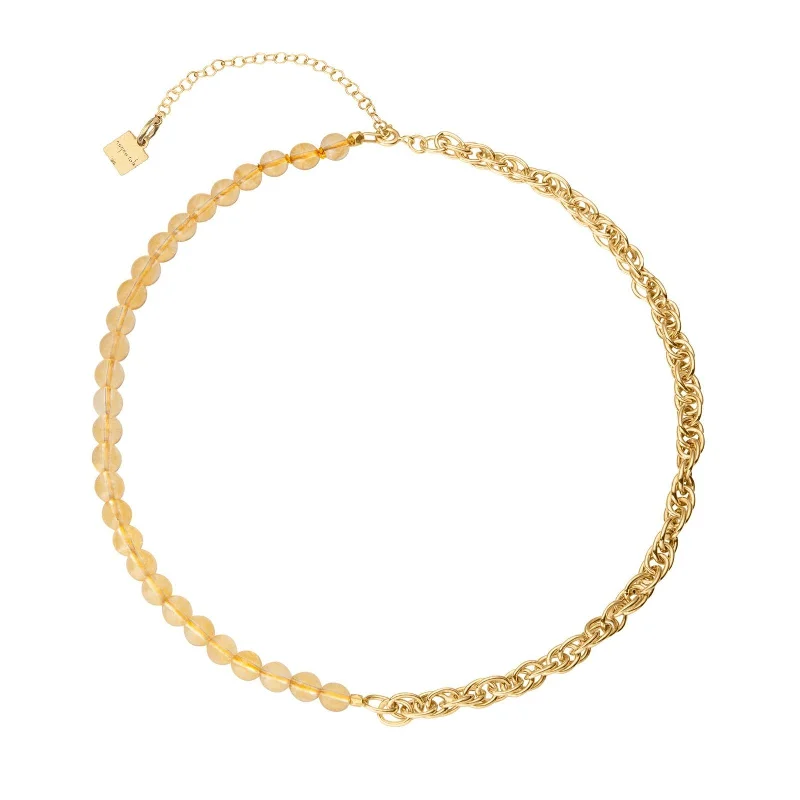 Chic Pearl Necklace-Collar Kala 18K Gold Plated Necklace w. Citrin